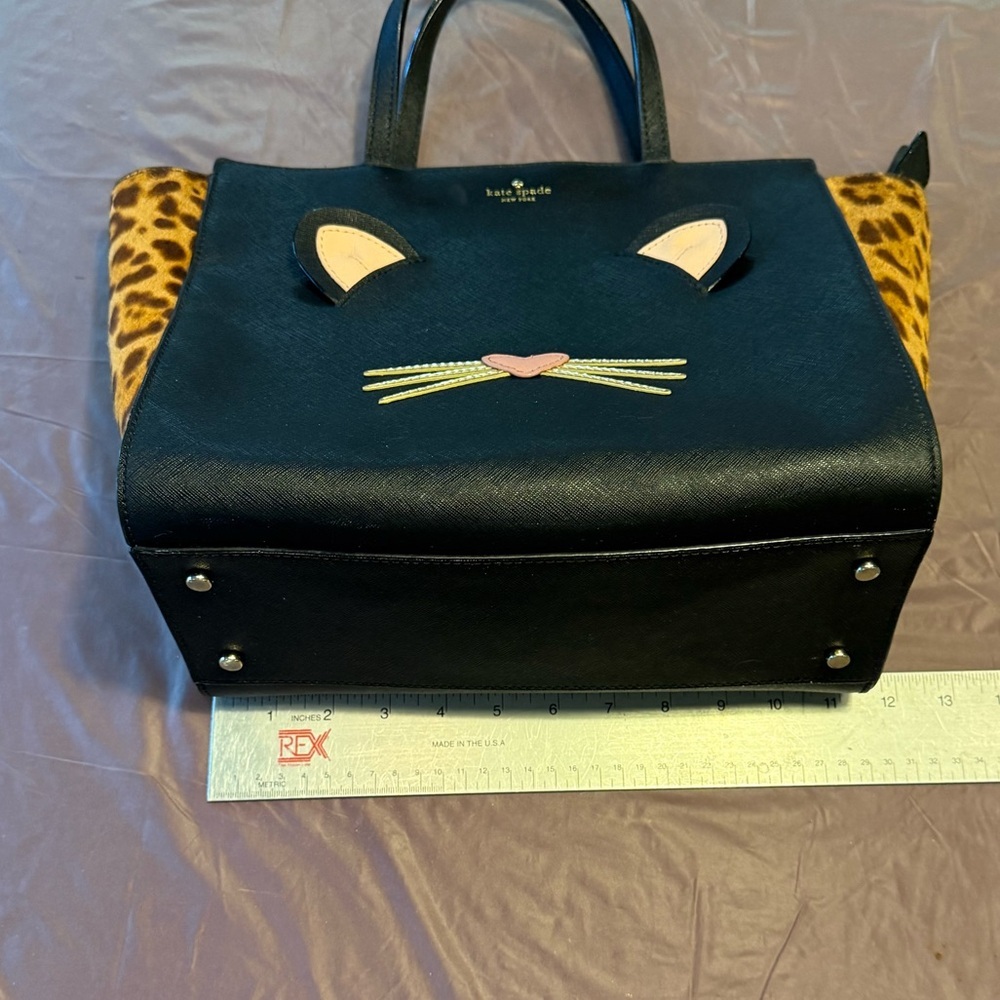 Kate Spade Black Saffiano Leather/Haircalf Run Wild Leopard Hayden Tote Bag $398 - Picture 11 of 14